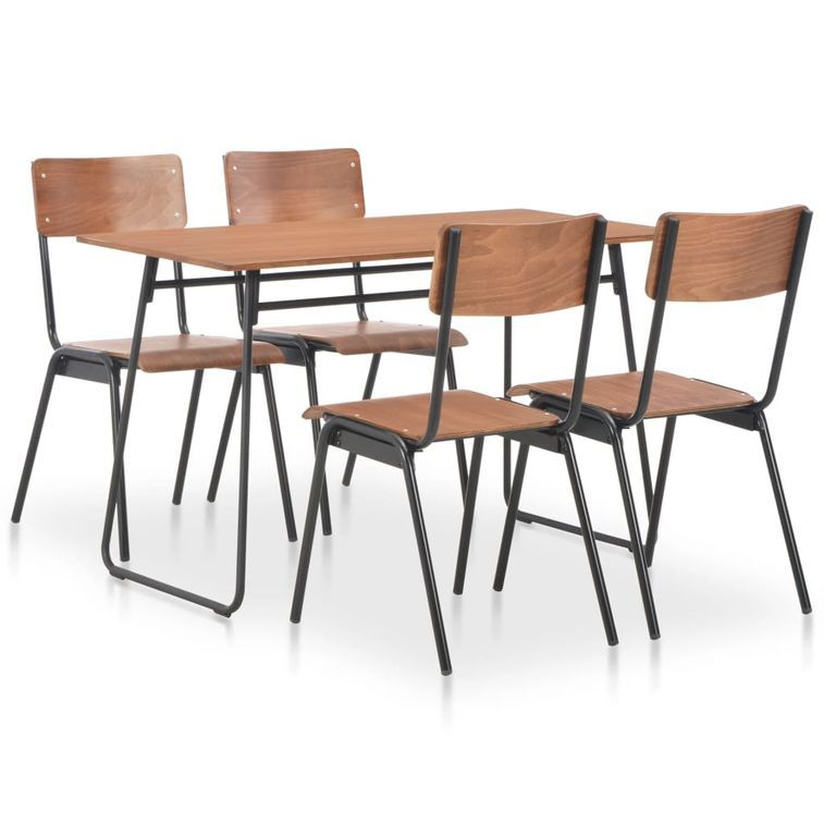 Ensemble table et 4 chaises acier noir et contreplaqué marron Kindustri - Photo n°1