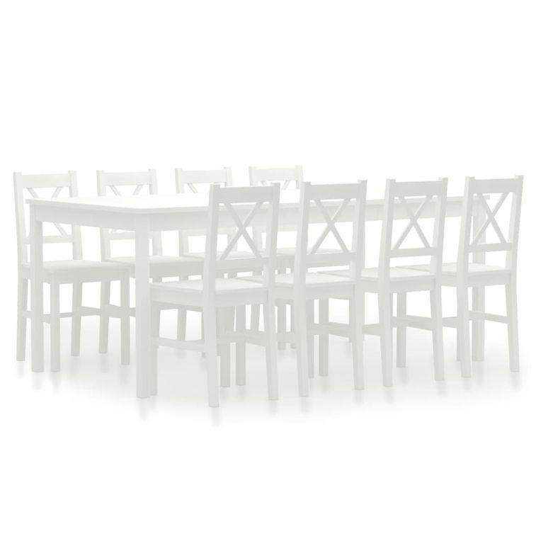 Ensemble table et 8 chaises pin massif blanc Kampia - Photo n°1