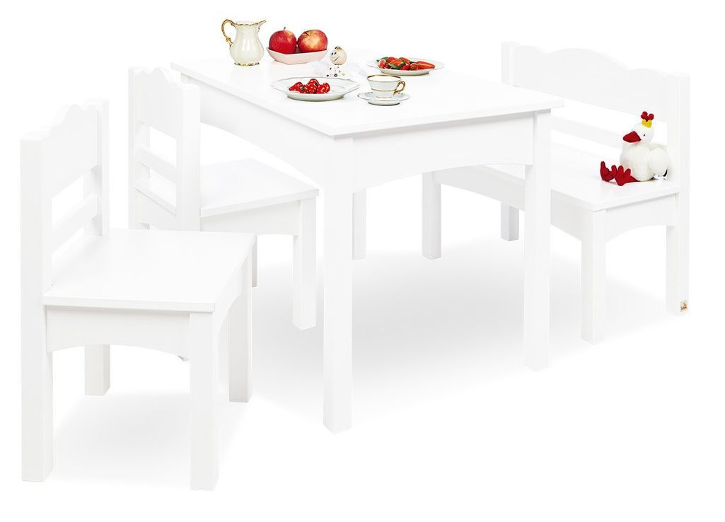 Ensemble table et chaises enfant 4 pièces pin massif blanc Martha - Photo n°1