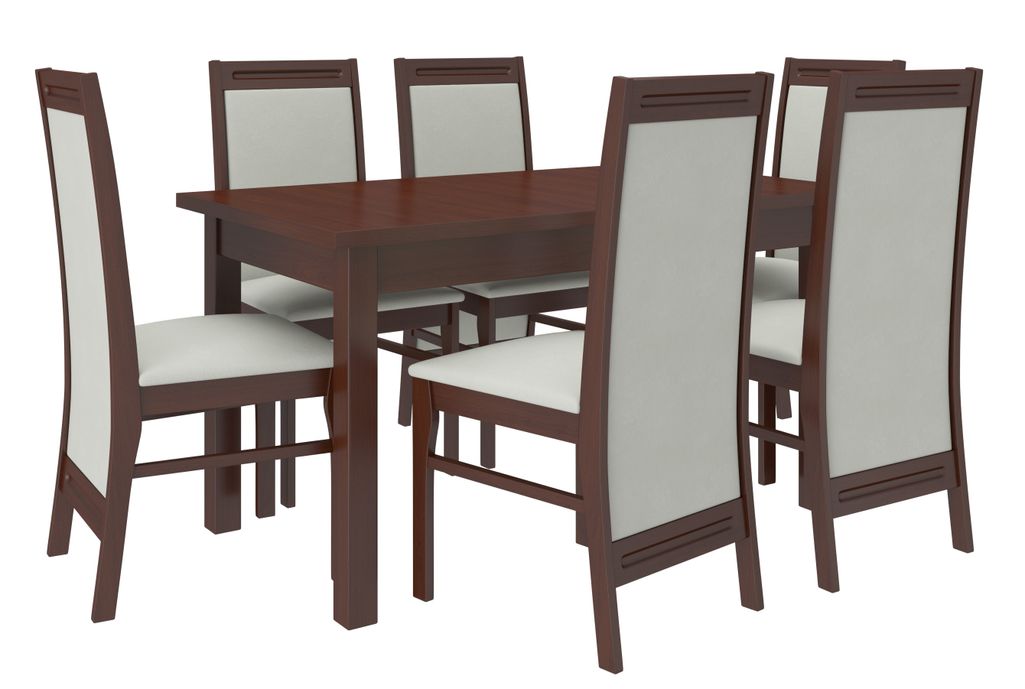 Ensemble table extensible 140/180 cm et 6 chaises bois Noyer foncé et beige clair Komba - Photo n°1