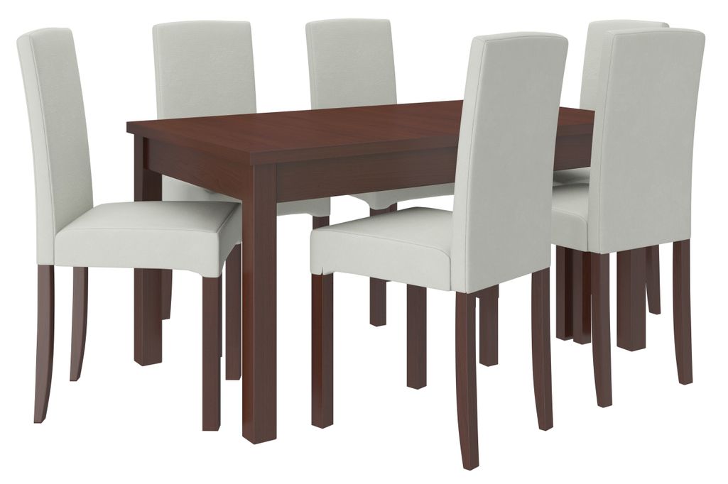 Ensemble table extensible 140/180 cm et 6 chaises en bois Noyer foncé et tissu beige clair Zakria - Photo n°1