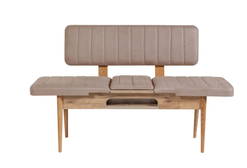 Ensemble table extensible 2 chaises et 2 bancs bois naturel et tissu beige Mariva - Photo n°9