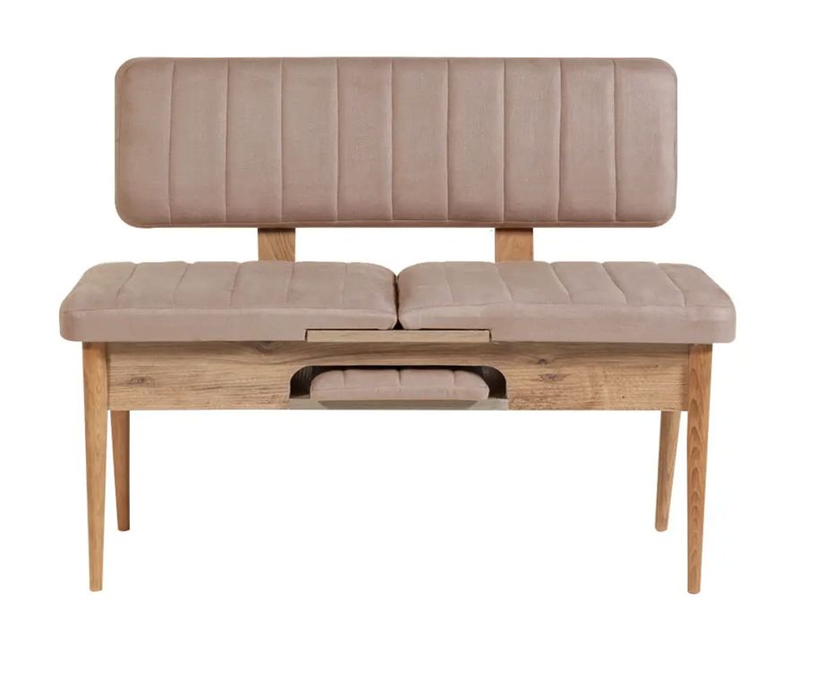 Ensemble table extensible 2 chaises et 2 bancs bois naturel et tissu beige Mariva - Photo n°11