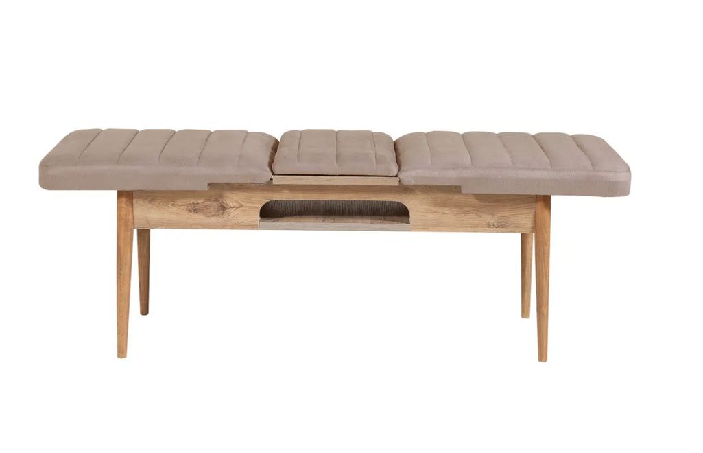 Ensemble table extensible 2 chaises et 2 bancs bois naturel et tissu beige Mariva - Photo n°12