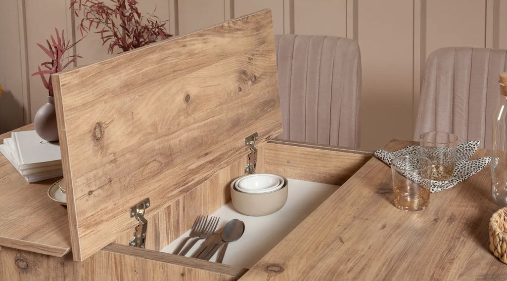 Ensemble table extensible 2 chaises et 2 bancs bois naturel et tissu beige Mariva - Photo n°13