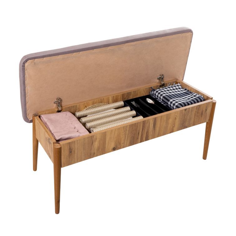 Ensemble table extensible 2 chaises et 2 bancs bois naturel et tissu gris Mariva - Photo n°8