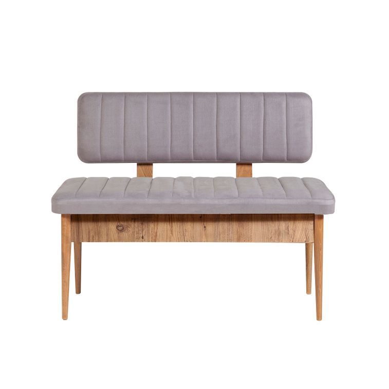 Ensemble table extensible 2 chaises et 2 bancs bois naturel et tissu gris Mariva - Photo n°9