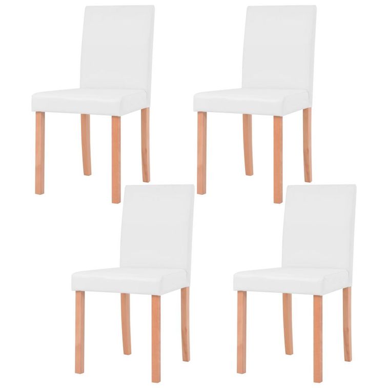 Ensemble table finition en chêne et 4 chaises simili cuir blanc Kila - Photo n°3