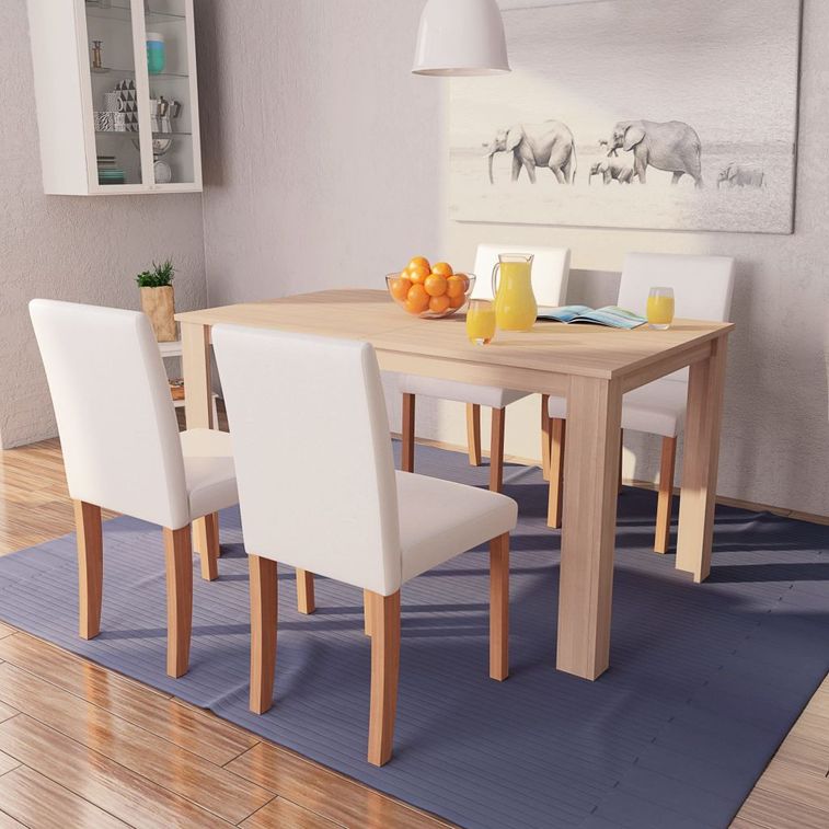 Ensemble table finition en chêne et 4 chaises simili cuir blanc Kila - Photo n°13