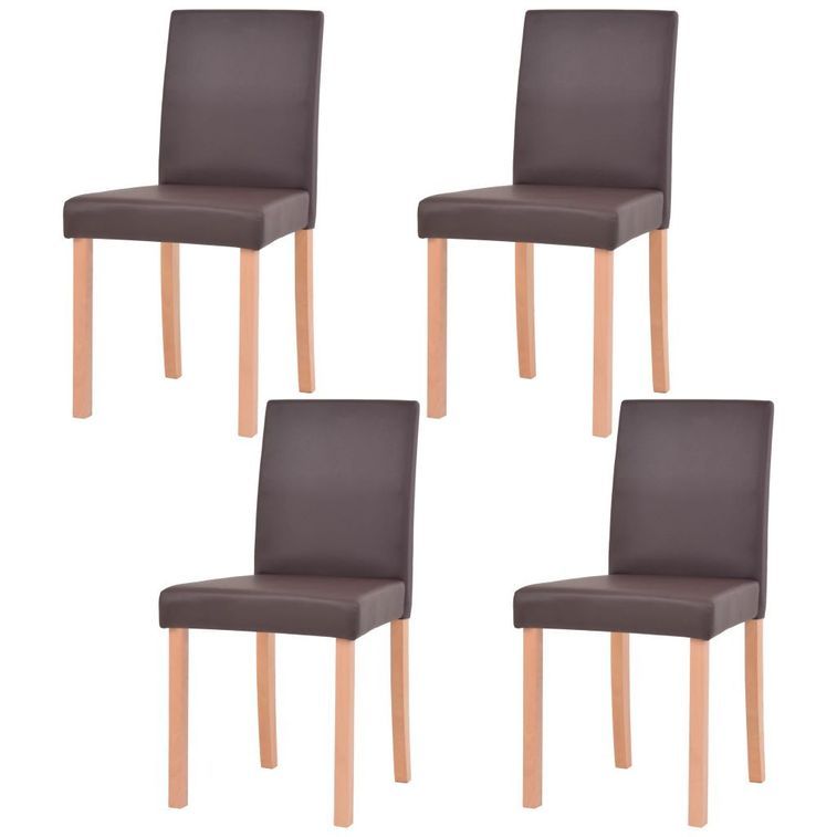 Ensemble table finition en chêne et 4 chaises simili cuir marron Kila - Photo n°3