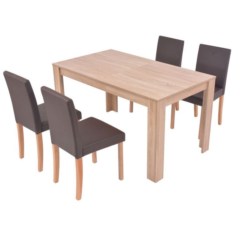 Ensemble table finition en chêne et 4 chaises simili cuir marron Kila - Photo n°12