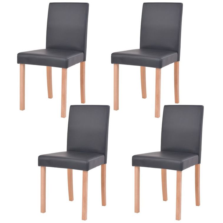 Ensemble table finition en chêne et 4 chaises simili cuir noir Kila - Photo n°3