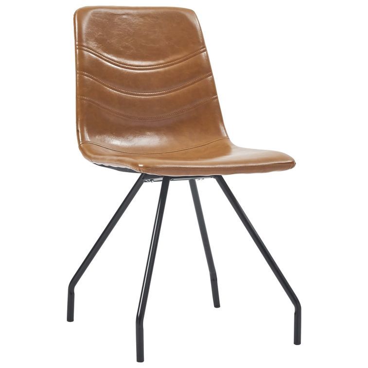 Ensemble table industriel 180 cm et 6 chaises simili cuir cognac Dusta - Photo n°3