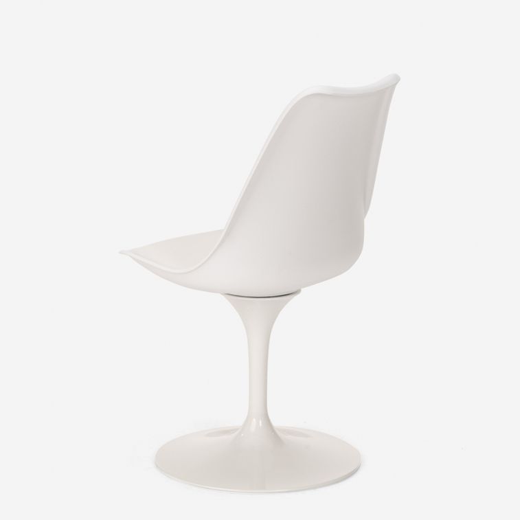 Ensemble table ronde 60 cm et 2 chaises pivotantes blanches avec coussin similicuir Tulipa - Photo n°7