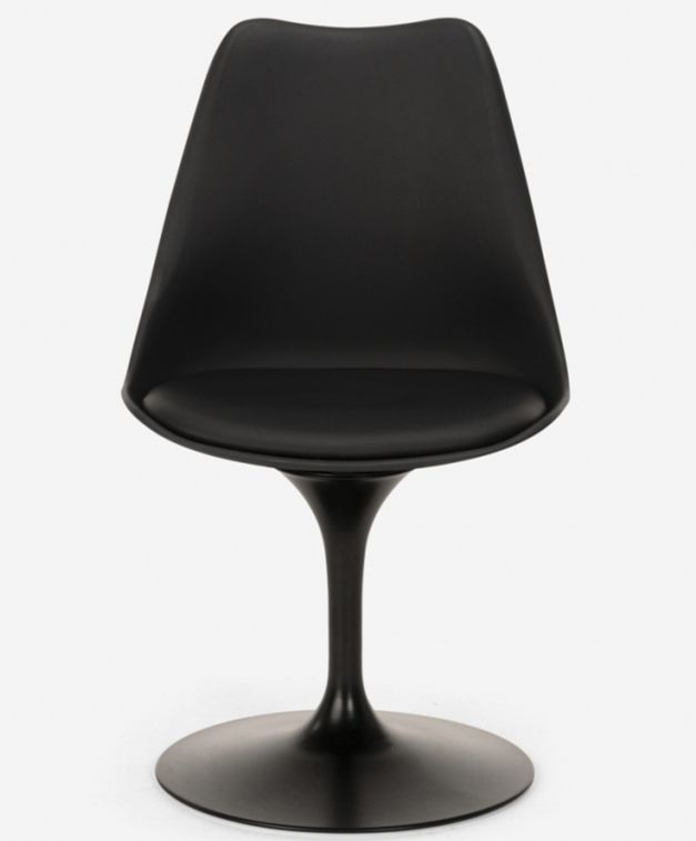 Ensemble table ronde 60 cm et 2 chaises pivotantes noires avec coussin similicuir Tulipa - Photo n°5