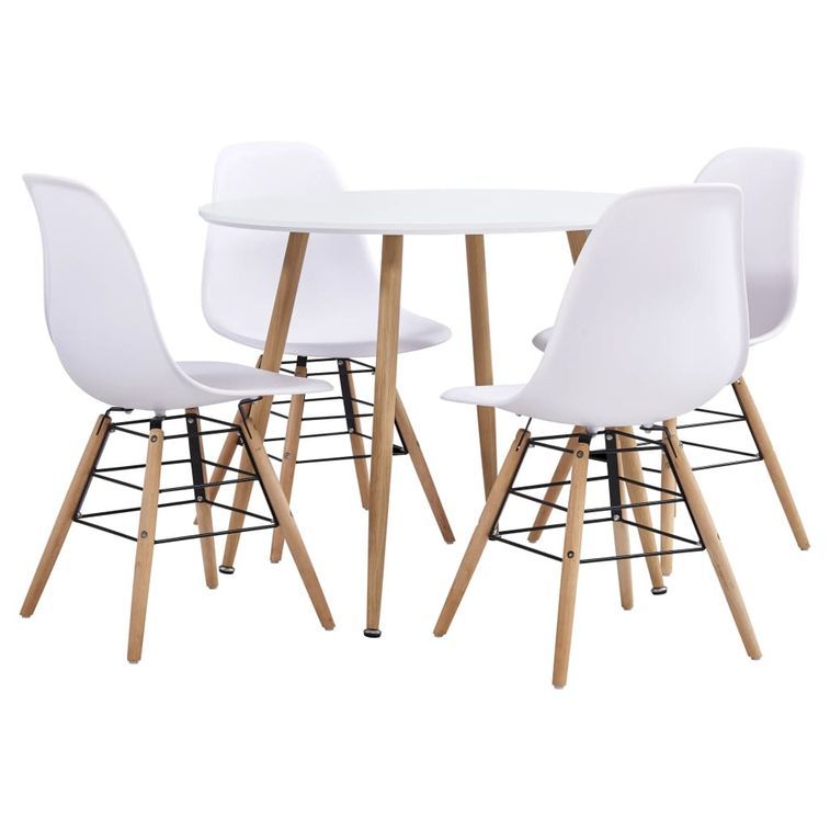 Ensemble table ronde 90 cm et 4 chaises blanc et et naturel Scanda - Photo n°1