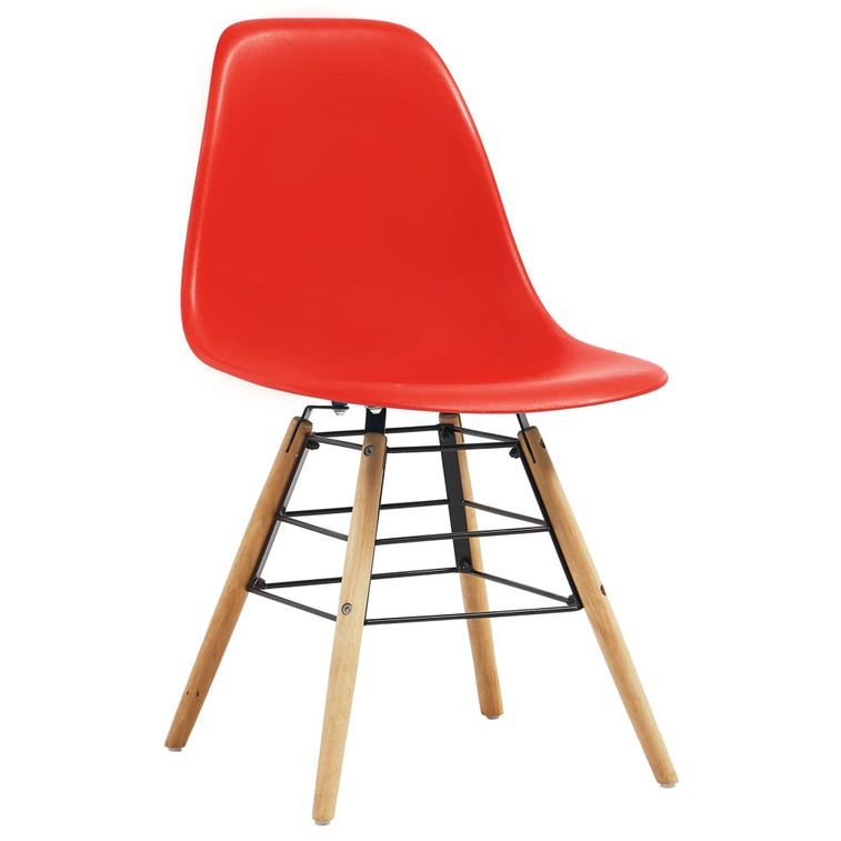 Ensemble table ronde 90 cm et 4 chaises rouge et et naturel Scanda - Photo n°4