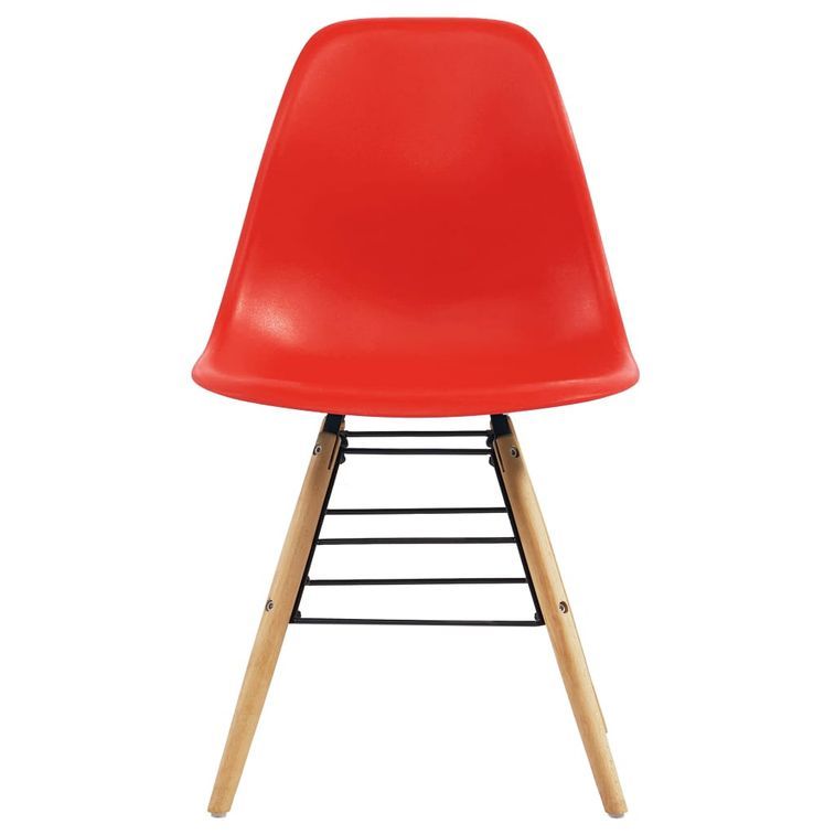 Ensemble table ronde 90 cm et 4 chaises rouge et et naturel Scanda - Photo n°5