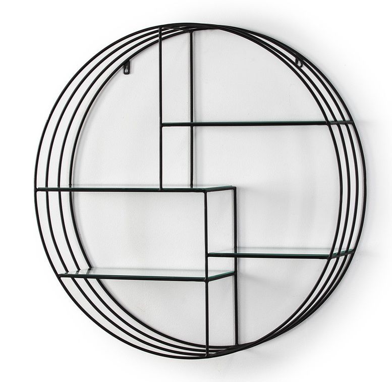 Étagère murale ronde métal noir et verre D 91 cm - Photo n°1