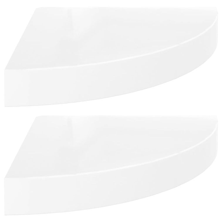 Étagères d'angle flottantes 2pcs Blanc brillant 25x25x3,8cm MDF - Photo n°2