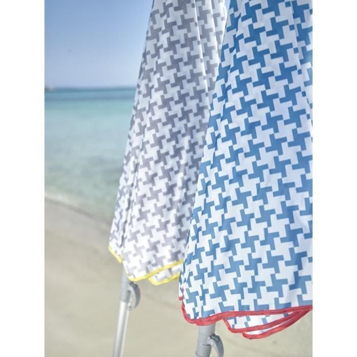 EZPELETA Parasol de plage Beach - Ø 180 cm - Vichy gris Socle non inclus - Photo n°2