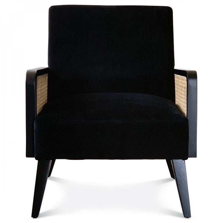 Fauteuil assise velours noir pin massif clair Rotina - Photo n°3