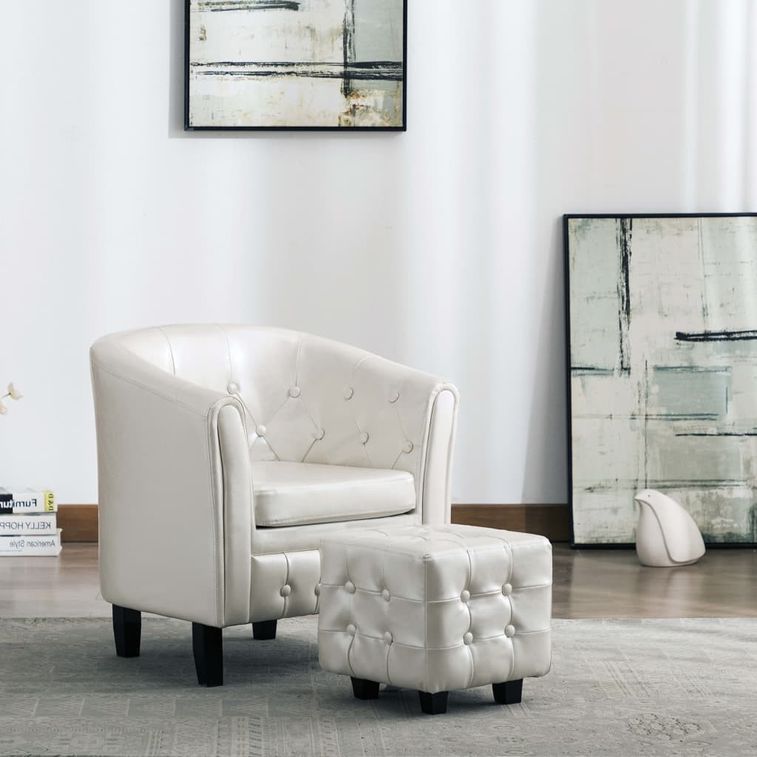 Fauteuil avec repose-pied Blanc Similicuir Kenzy - Photo n°2