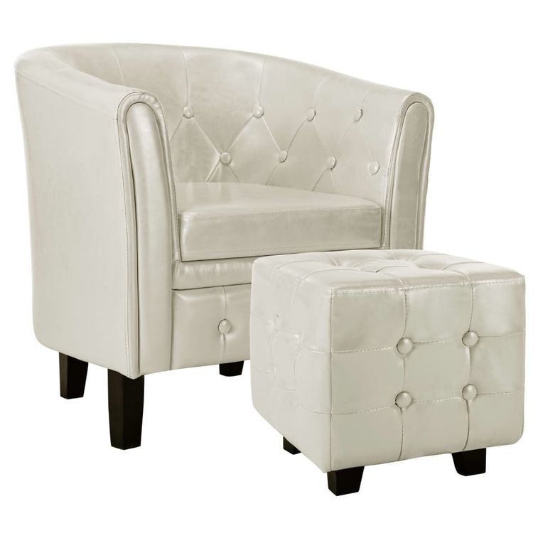 Fauteuil avec repose-pied Blanc Similicuir Kenzy - Photo n°1