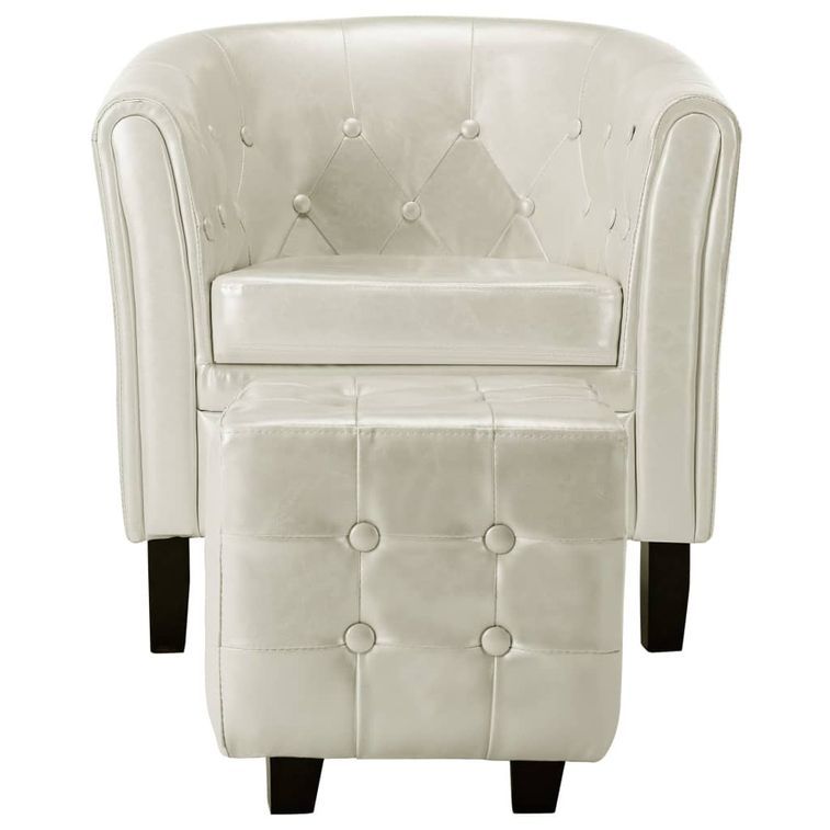 Fauteuil avec repose-pied Blanc Similicuir Kenzy - Photo n°4