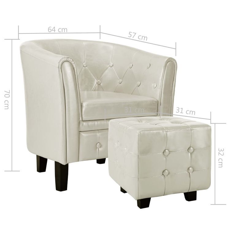Fauteuil avec repose-pied Blanc Similicuir Kenzy - Photo n°8