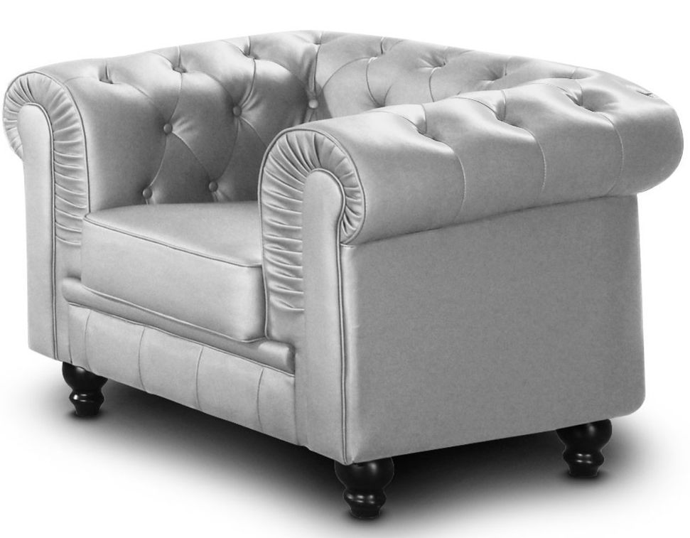 Fauteuil Chesterfield imitation cuir argent British - Photo n°2