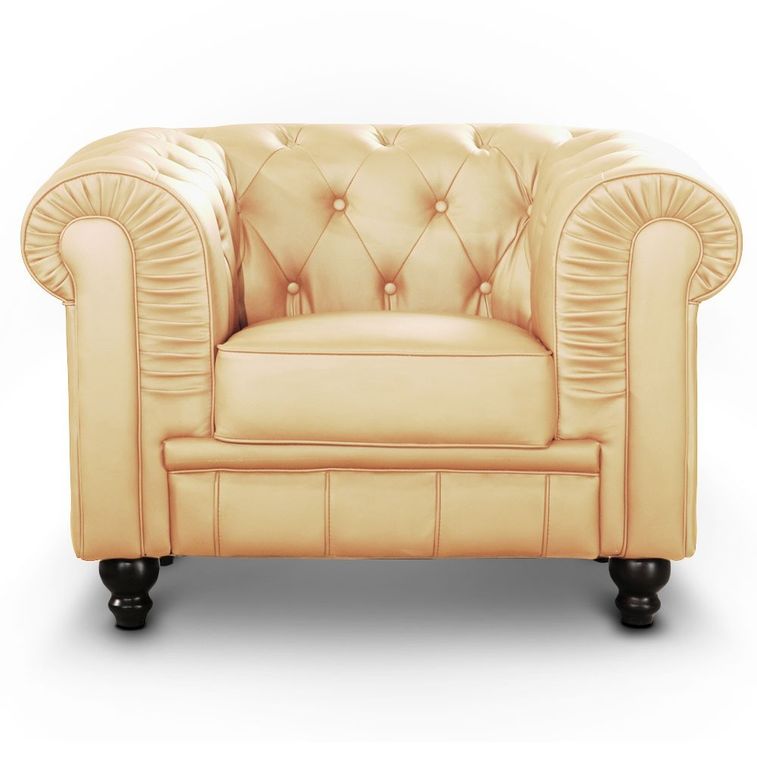 Fauteuil Chesterfield imitation cuir beige British - Photo n°1