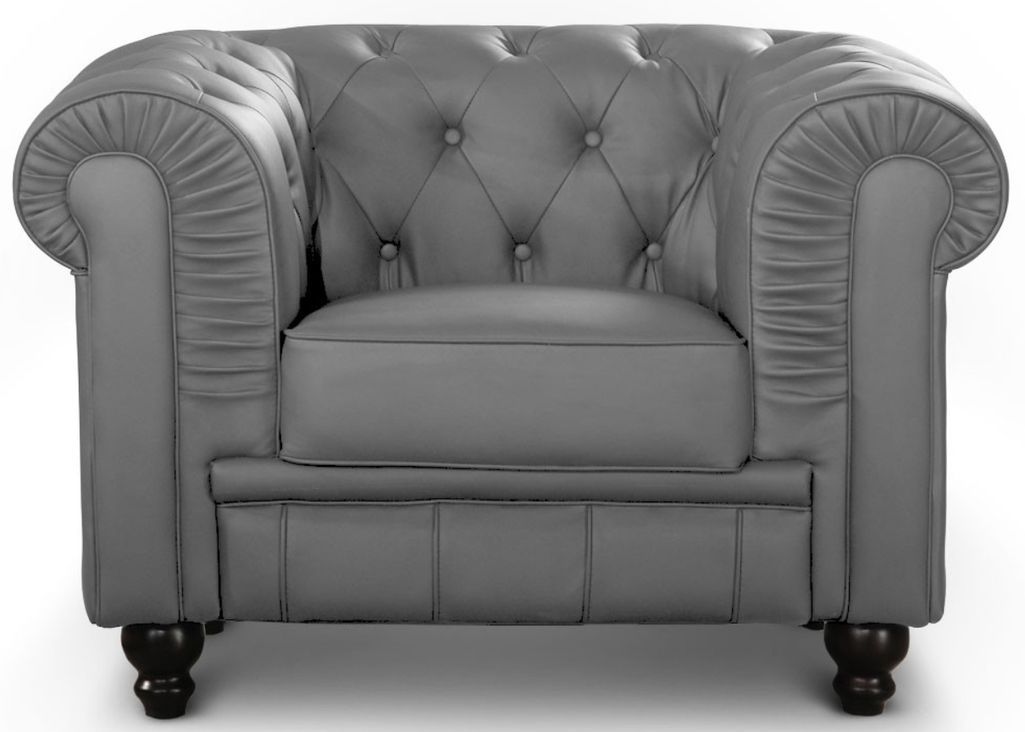 Fauteuil Chesterfield imitation cuir gris British - Photo n°1