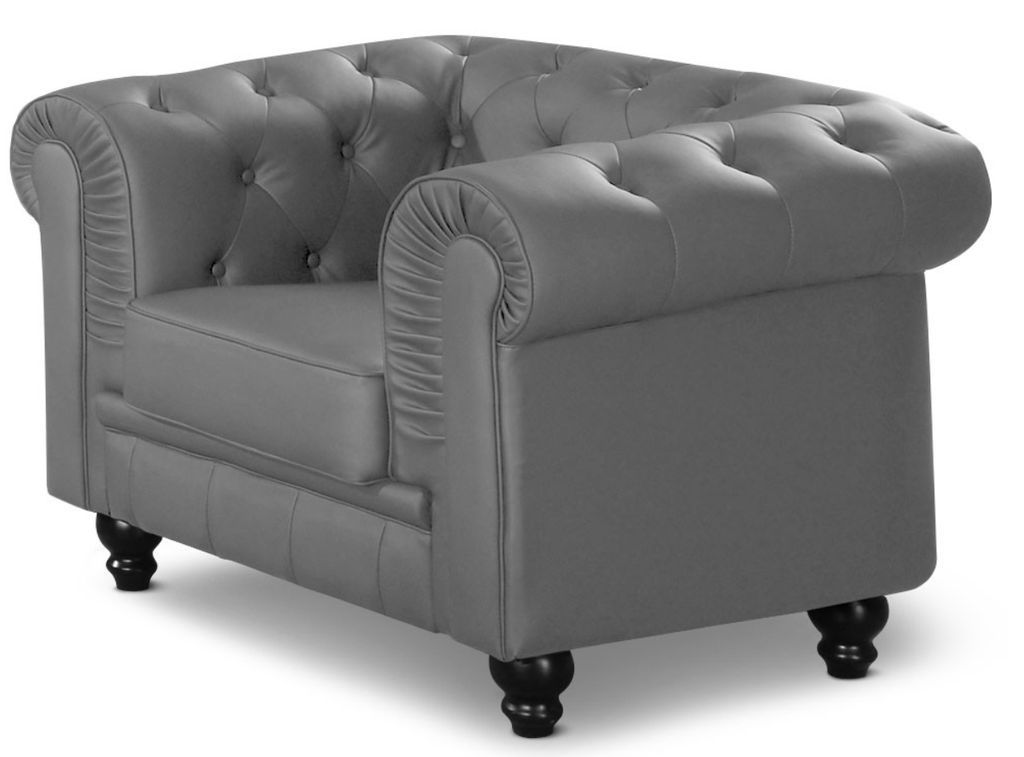 Fauteuil Chesterfield imitation cuir gris British - Photo n°2