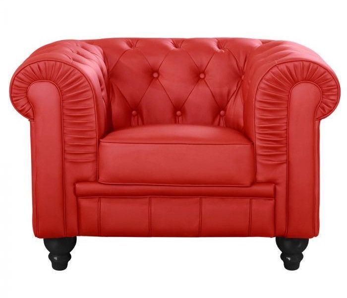 Fauteuil Chesterfield imitation cuir rouge British - Photo n°1