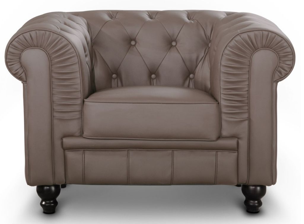 Fauteuil Chesterfield imitation cuir taupe British - Photo n°1