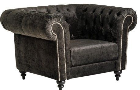 Fauteuil chesterfield tissu et pieds pin massif noir Rayo 2 - Photo n°2