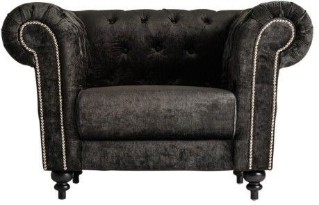 Fauteuil chesterfield tissu et pieds pin massif noir Rayo 2 - Photo n°1