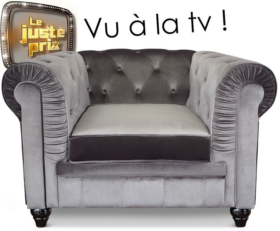 Fauteuil Chesterfield velours argent Itish - Photo n°1