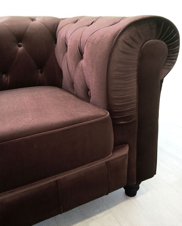 Fauteuil Chesterfield velours marron - Photo n°3