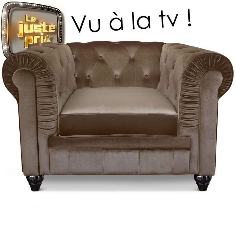Fauteuil Chesterfield velours taupe - Photo n°1