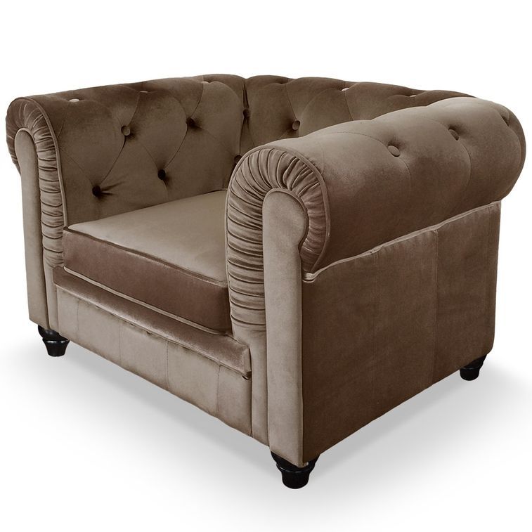 Fauteuil Chesterfield velours taupe - Photo n°2