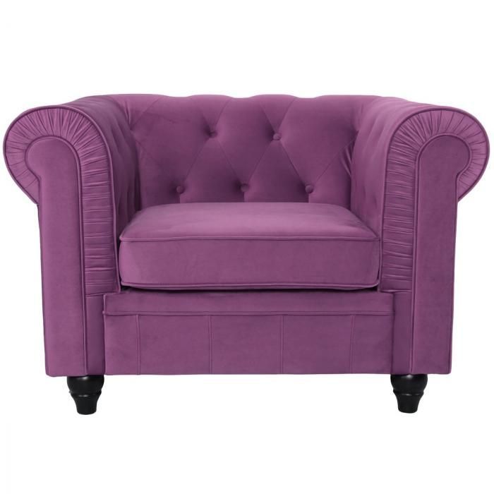Fauteuil Chesterfield velours violet British - Photo n°1