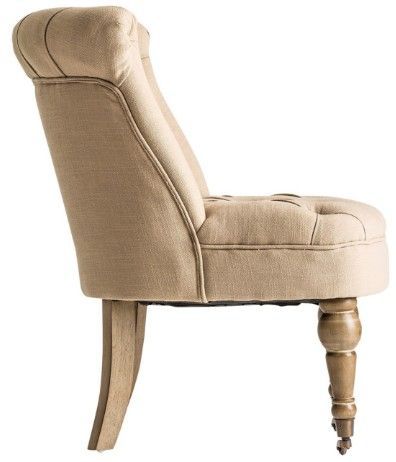 Fauteuil crapaud tissu crème et pieds pin massif clair Ornica - Photo n°3