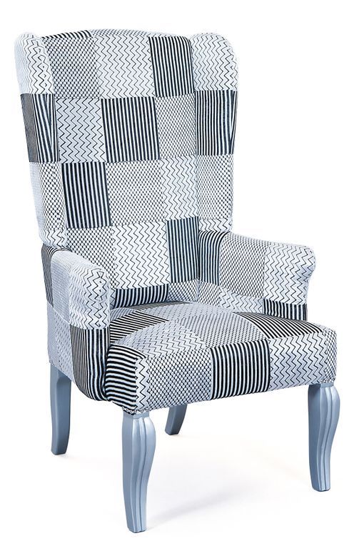 Fauteuil patchwork gris pieds bois massif Tanino - Photo n°1