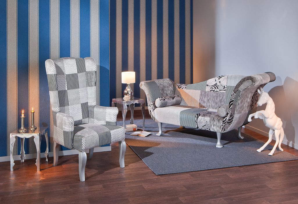 Fauteuil patchwork gris pieds bois massif Tanino - Photo n°3
