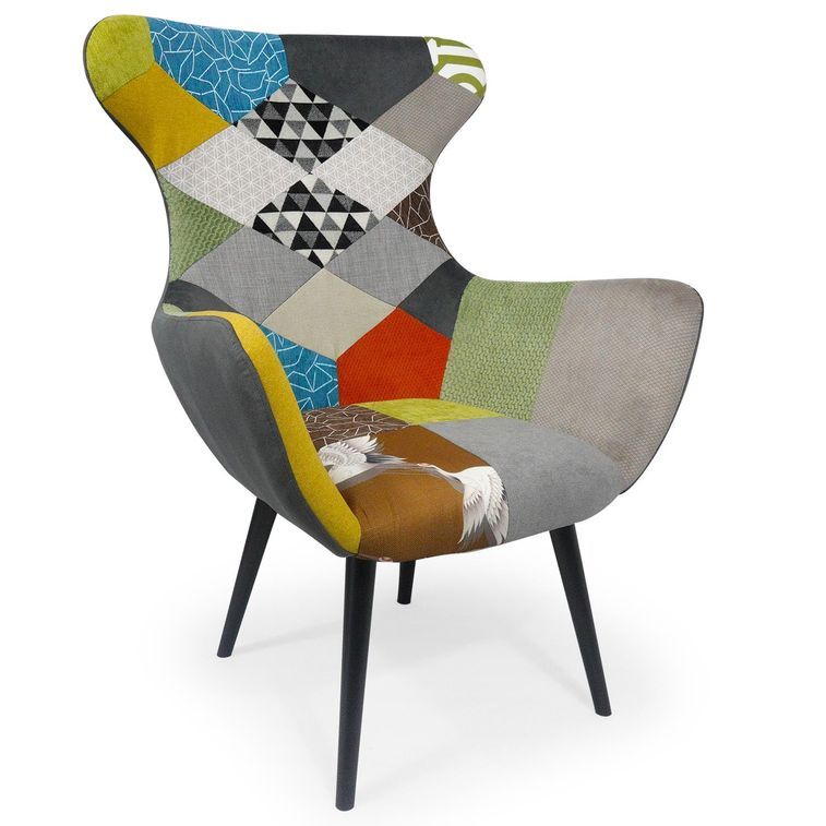 Fauteuil patchwork tissu multicolore Yuggy - Photo n°1