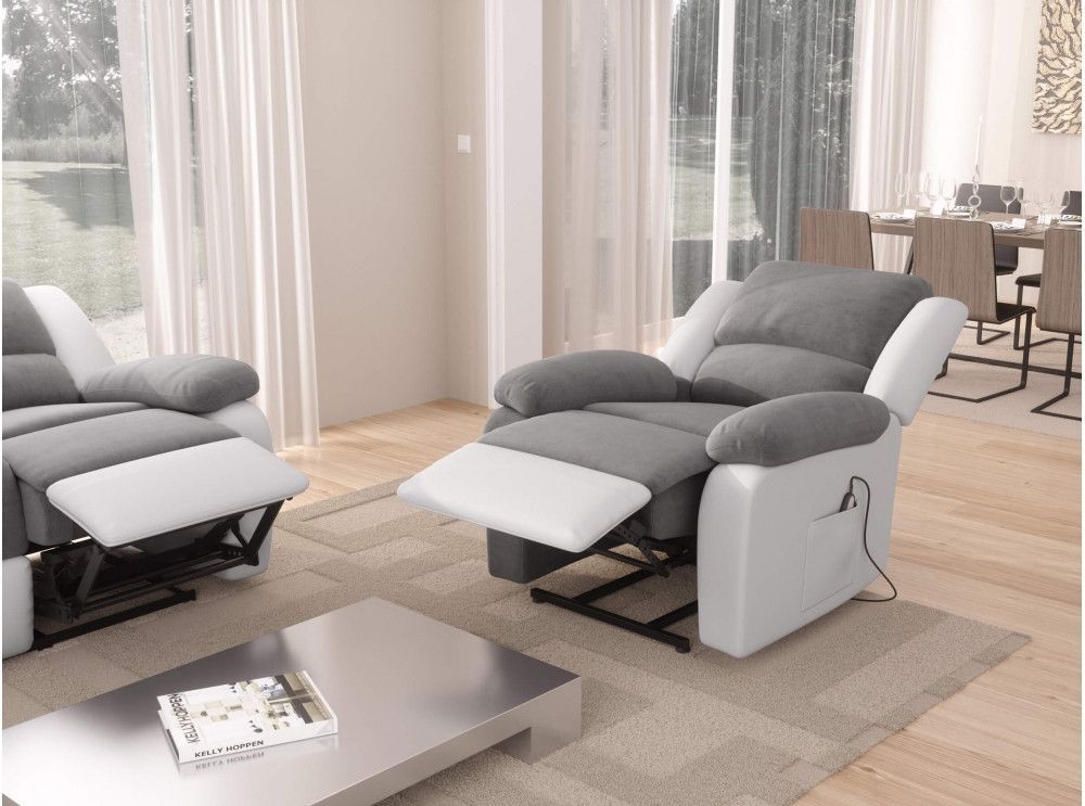 Fauteuil relaxation électrique simili cuir blanc et microfibre Confort - Photo n°10