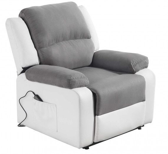 Fauteuil relaxation électrique simili cuir blanc et microfibre Confort - Photo n°2