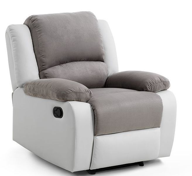 Fauteuil relaxation manuel simili cuir blanc et microfibre gris Confort - Photo n°5